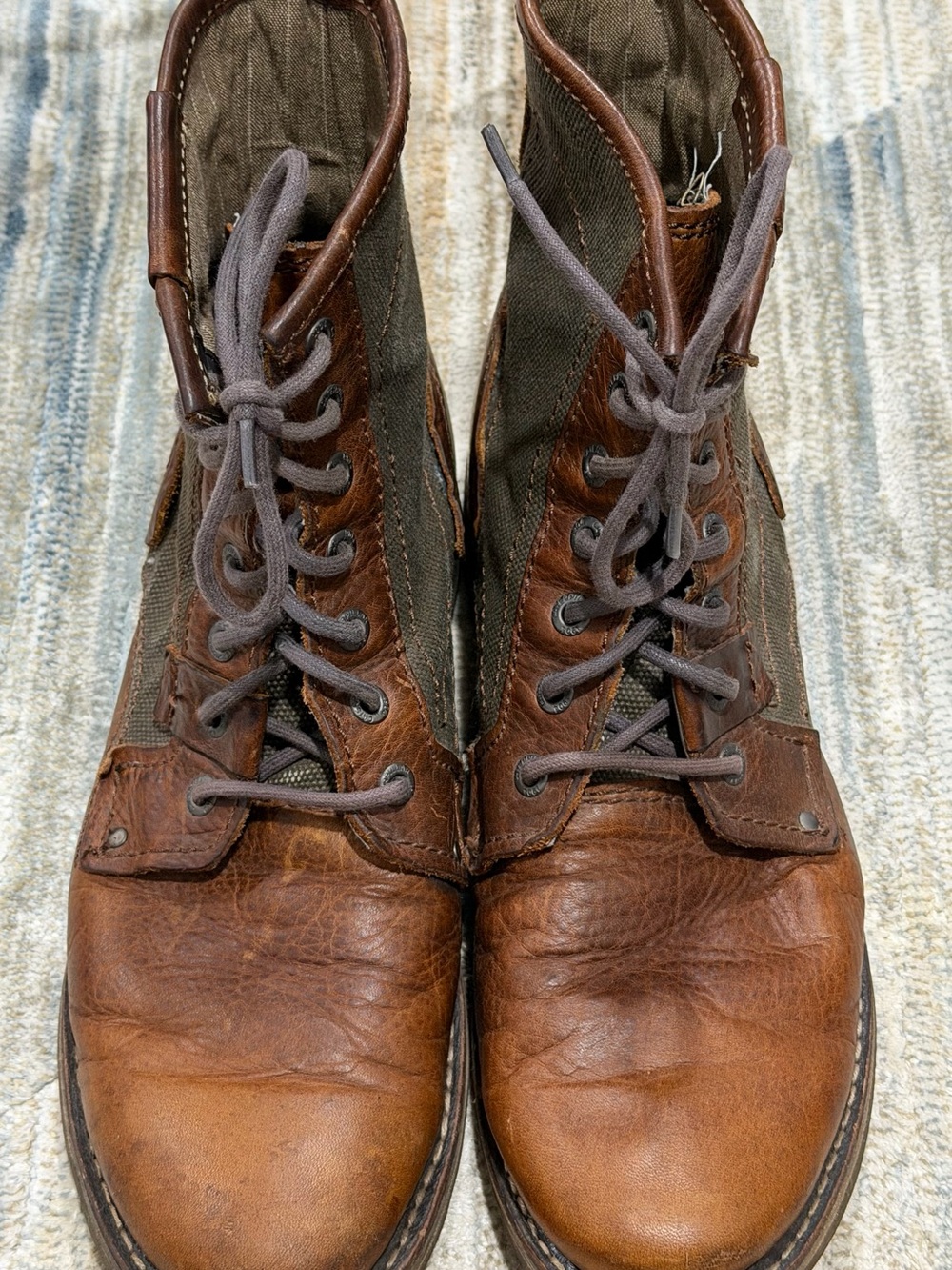 Caterpillar Men's Brown Leather and Olive Canvas Chukka Boots